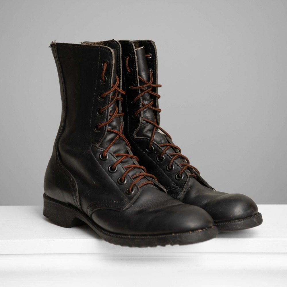 RO Search Vintage Black Leather Combat Boots Mens 8.5 Military GorpCore Tactical